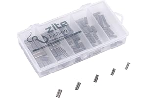 Zite Fishing Assortiment de Douilles de Serrage Doubles / 5 Tailles (0,8-1,6mm) / 100 STK Set de Douilles à Pincer avec boîte/Doubles Douilles pour Bas de Ligne et Ligne de pêche
