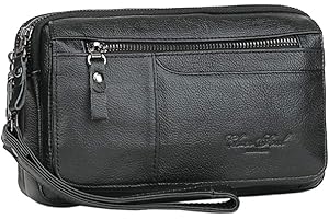 XIEBEN Pochette in pelle borsa da polso per uomo donna viaggi d'affari all'aperto organizzatore cinturino da polso marsupio portamonete portamonete tasca multipla porta telefono iPhone 7 Plus/8/8 Plus/X, #01