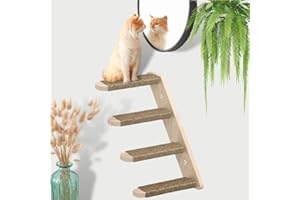 GIGIIS Arrampicata Mensole Gatti Scala Percorso per Gatti da Parete a Quattro Gradini per Gatti Parete da Arrampicata in Legno per Gatti con Corda di Iuta per Gatti, Arrampicata e Giochi