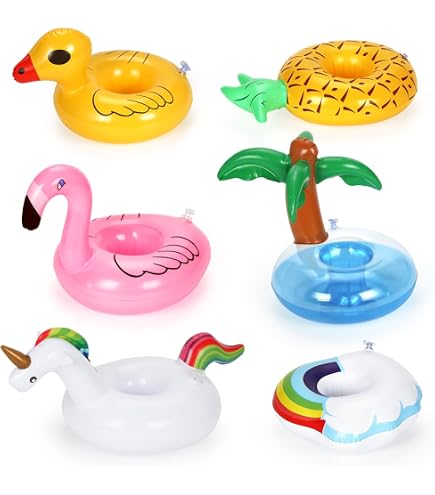 Aufblasbarer Getränkehalter Set – 1 Regenbogen & 3 Flamingos, Für Poolparty & Strand