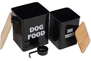 MOREZI Set di contenitori per alimenti per animali domestici-con coperchio sigillato e cucchiaio, scatola per cibo per cani, usata per conservare cibo per cani e snack per cani - Nero