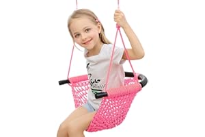 ROPECUBE Hand-Knitting Toddler Swing, Swing Seat for Kids with Adjustable Ropes, for Outdoor Indoor, Playground, Backyard (Pink)
