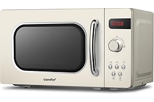 COMFEE' Micro-ondes Rétro avec 8 MENUS PRÉRÉGLÉS , 5 Niveaux de Puissance de Cuisson, 20 L, 800 W, Cuisson Express 30S, CMSRO 20di cr, Crème D'abricot