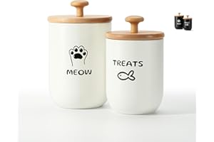 OTTENON Cat Treat Container with Airtight Lid, Cat Food Oganizer Dry Food, Cat Food Storage Containers, Pet Treats Canister, Cat Treat Jar Set of 2-8.3x4.9 & 7.1x4.3 (White)