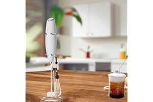 Elsebal Mousseur à Lait Électrique à Piles - Mousseur Lait avec support en acier inoxydable, 15-20s, puissant 19 000 tr/min, café pour latte, cappuccino, chocolat chaud,Blanc