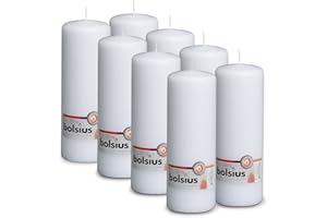 Bolsius Glatte Stumpenkerzen - Weiß - Set 8 Stück - Dekorative Haushaltkerzen - Länge Brenndauer 75 Stunden - Unparfümierte - Natürliches Pflanzenwachts - 20 x 7 cm