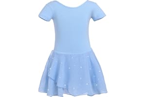 zffriction Girls Ballet Dress Shiny Sequines Ballet Outfit for Kids Toddlers Short Sleeve Gymnastics Dance Leotard with Chiffon Tutu Skirt