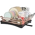 BRIAN & DANY Aluminum Dish Drying Rack, Dish Drainer with Removable Cutlery Holder & Cup Holder, Unique 360° Swivel Spout Drain Board