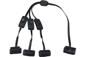 Duttek Cavo splitter OBDII da 1 a 3 Y, 60 cm, cavo di prolunga OBD2 angolare Rihght, 16 pin maschio a femmina, splitter a Y, cavo piatto per scanner OBD2 per tutte le apparecchiature OBD II (con tre