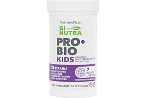 NATURE'S PLUS NaturesPlus GI NUTRA Pro Bio Kids Chewable Tablets - 7 Billion Probiotics with 16 Live Strains, L Acidophilus, B. Longum and Prebiotics Fibre Complex - Vegan, Gluten Free, Berry Flavour - 30 Tablets