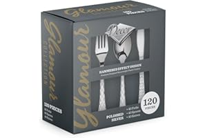 DECOR DECORLINE Decorline - Set de Couvert Combo Pack 120 Pieces - Couverts de Luxe Plastique jetables - Argent métallisés- Effet Glamour