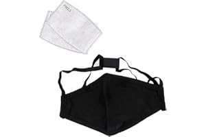 H&S Professional Cotton Face Masks with Velcro Closure - 2x Carbon Air Filters - Washable & Reusable Face Mouth Protecting Cover with Adjustable Straps (Black)