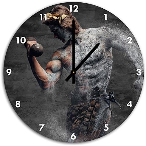 ancient male athletes B &amp; W detail, wall clock with pointed hands and face decoration items, Designuhr, aluminum composite very nice for living room, study