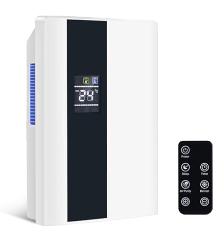 EasyAcc 3-in-1 elektrische luchtontvochtiger, 3 l/24 uur, stil, draagbare ontvochtiger, kantelbeveiliging, krachtige wintermodus, slaapmodus, timer voor badkamer, kelder