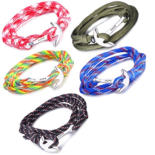 Unendlich U „Hope Anker Damen Herren Charm Armband Geflochten Nylonseil Legierung Wickelarmband Multilayer Armreifen, 5 Farbenoptionen(1/5 Stück)