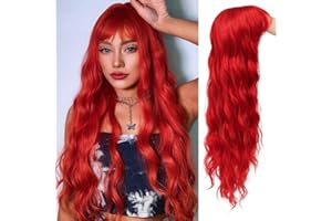 ‎SIUDUS Siudus Rot Lockige Lange Damen Perücke mit Bangs Wellige Synthetische Hitzebeständige Faser Haar Perücken Cosplay Kostüm Halloween Perücke