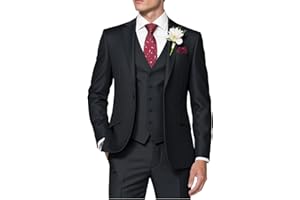 HUUTOE Costume 3 pièces ajusté pour homme avec blazer, gilet et pantalon de smoking, pour l’été, mariage, bal de fin d'année, affaires