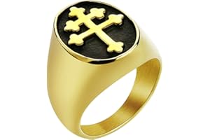 Joliernelle Lorraine Kreuz Ring Herren Gold Edelstahl Crux Vera Siegelring Größe 54 bis 69