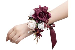 ‎LING'S MOMENT Ling's moment 2er Set Marsala Burgund Handgelenk-Bouquet, Künstliche Blumen für Hochzeit, Brautjungfern