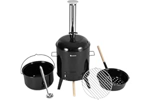 Juskys Gulaschkanone 17 Liter mit Kessel & Pfanne - Outdoor Ofen zum Kochen, Braten & Grillen - Gulaschkessel Holzofen Deckel Eintopfofen Feldküche