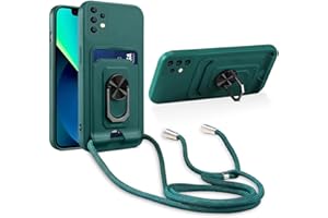 Aithne Handykette Hülle kompatibel mit Samsung Galaxy A52 5G/4G/A52s 5G, 360 Grad Ringhalter Stand [Kartenfach] mit Kordel zum Umhängen Silikon Schutzhülle - Grün