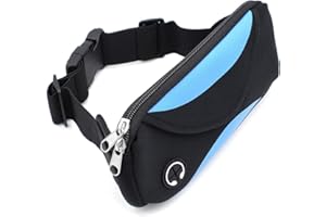 BUWICO Sac banane à bandoulière réglable, sac banane imperméable pour homme et femme avec trou pour casque pour promener le chien, la gym, le cyclisme, le marathon (bleu)