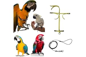 BLUSUPERSHOP PETTORINA REGOLABILE PER PAPPAGALLI MISURA ARA O CACATUA elastico 10 mm 2 attacchi ACCIAIO REGOLABILI GUINZAGLIO 3mm nero PR (giallo)