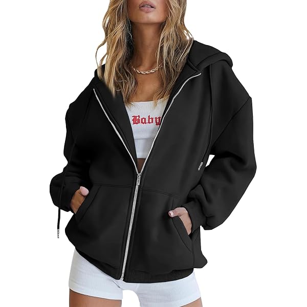 LYHIPSS Women's Oversized Full Zip Hoodie – Lightweight Long Sleeve Drawstring Jacket With Pockets - View #10