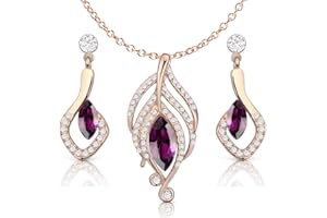 Crystalline Azuria Mujer 18ct Chapado en Oro Rosa Cristales Amatista simulada Juego de joyas Collar Pendientes para Mujer y Niña