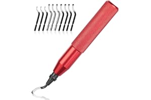 Flintronic Zestaw narzędzi, 1 plastikowy uchwyt z 11 ostrzami HSS 360 ° obrotowymi plastikowymi ostrzami do usuwania zadziorów do wydruków 3D rury, plastiku, aluminium, miedzi, PCV i stali (czerwony)