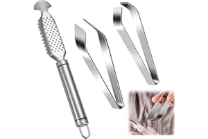 QINGYIWL Fischentschupper Edelstahl, Fischschuppen Entferner mit 2 Grätenzange, Profi Fischentschupfer Küchenhelfer für Meeresfrüchte, Geflügel