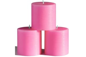 CANDWAX 7.6x7.6 cm Pillar Candle Set of 3 - Decorative Candles Unscented and No Drip Candles - Ideal as Wedding Candles or Large Candles for Home Interior - Pink Candles