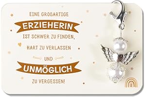 COLOFALLA Abschiedsgeschenk Erzieherin Engel Schlüsselanhänger Dankeskarte Glücksbringer Geschenk zum Abschied Kita Kindergarten Schutzengel mit Organzabeutel