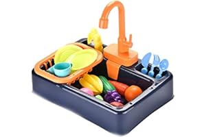 NIWWIN Giocattoli per lavello da Cucina per Bambini Set con Acqua Corrente Regali educativi Giochi di finzione per Ragazzi Ragazze Simulazione Lavastoviglie Rubinetto di Lavoro e Scarico (Blu)