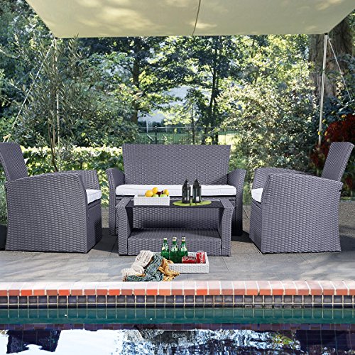 Rattan Gartenmöbel Rattanmöbel Set Lounge Polyrattan Sitzgruppe Garnitur Garten (Grau)