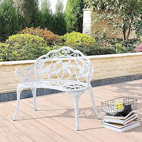 casa.pro Gartenbank Weiß Gusseisen - Wetterfester 2-Sitzer rund aus