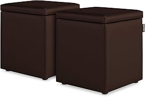HAPPERS Pack 2 Puff Cubo Arcón Polipiel para Salón o Dormitorio Marrón
