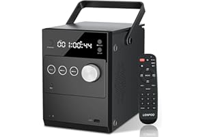LONPOO Portable CD Player Boombox | 20W Clear Stereo System | FM Radio/Bluetooth/USB/AUX Input | 3.5mm MIC & Headphone Port | Rechargeable Battery for Outside | Remote Control (Black)