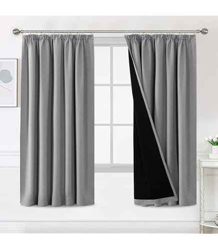 100% Verdunkelungsvorhänge 228x228 Cm – Wärmeisoliert, Mit Schwarzem Einsatz, Bleistiftfalten