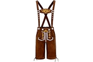 COSAVOROCK Costume Oktoberfest Bavarois Lederhosen pour Homme Pantalon avec Bretelles