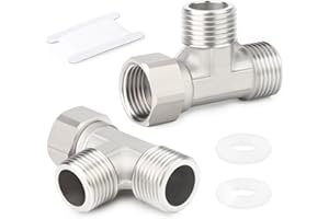 TAISHER 2 PCS 304 Stainless Steel 3 Way Right Flexible Movable Tee Connector, 3/4" MBSP x MBSP x FBSP for Sprayer, Angled Valve, Shower Arm