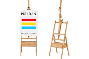 Meeden, cavalletto da studio inclinabile con telaio a H con cassetto per riporre oggetti artistici, regolabile, in legno di faggio massiccio, per artisti, studenti e principianti