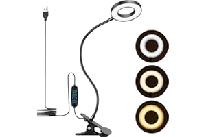 UNIFUN Clip On Reading Light, 3 Colors & 10 Dimmable Brightness, 48pcs LEDs，Flexible USB Clamp Bedside Lamp，Eye Care Clip LED Desk Lamp for Studying/Working/Reading/Gaming(Black)