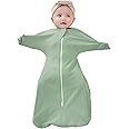 ZIGJOY Shark-Fin Transition Swaddle - 1.0 TOG Baby Sleeping Bag Swaddle Blanket with 2-Way Zipper Newborn Sleep Bag Cotton for All Seasons, Mint Green, 3-6 Months