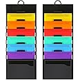 Azonee Wall File Organizer, A4 Size Wall File Organizer 6 Pockets Hanging File Folders Multicolor Hanging File Organizer Removable Hanging Paper Organizer for Wall Classroom School Home Office(2 Set)