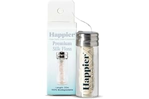 Happier Beauty Plastic Free Dental Floss - Biodegradable Silk Floss with Light Mint and Candelila Wax for Fresh Flavour and Easy Glide Feeling