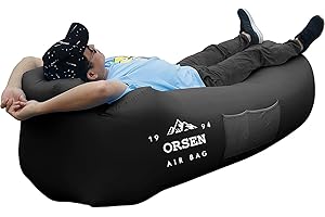 ORSEN Polychlorure de vinyle, Hamac Gonflable Plage Appui-Tête, Transat Gonflable Fauteuil Gonflable Lamzac pour Voyager, Camping, Randonnée, Festivals de Musique, pour Adultes