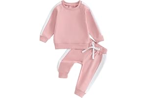 Loalirando 2 Pezzi Completo Sportivo Bambina Tuta Bambina Tinta Unita Maglietta con Maniche Lunghe Top Felpa Senza Cappuccio+Pantaloni Sportivi Vita Alta