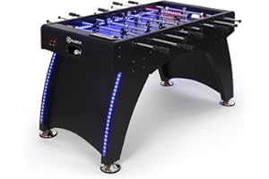 KLAR FIT Klarfit Arrowhead - Calcio Balilla, Biliardino Professionale, Campo con Illuminazione LED, Segnapunti Automatico, Struttura Solida, Campo di Gioco: 117x68 cm, Aste Cave di Acciaio Inox