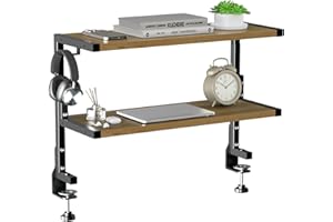 PUTORSEN Organisateur de Bureau à Pince de 24 Pouces, Étagère de Bureau à 2 Niveaux Au-Dessus ou en Dessous avec Espace Personnalisé pour Les Accessoires de Bureau, etc, Etagere Cuisine,Brun Vintage